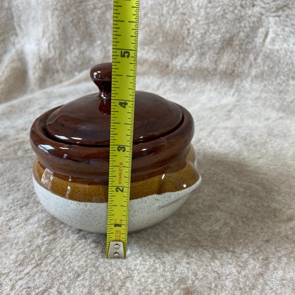 Vintage Stoneware Small Bean Pot in Tan and Brown Glaze - Picture 11 of 11